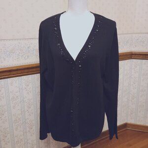 CROFT&BARROW COMFY OPEN CARDIGAN EMBELLISHED FRONT - SNAP CLOSURE -BLACK (XL)